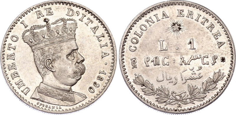 Italian Eritrea 1 Lira 1890
KM# 2, N# 33271; Silver; Umberto I; AUNC, With mino...