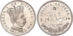 Italian Eritrea 1 Lira 1890
KM# 2, N# 33271; Silver; Umberto I; AUNC, With minor hairlines