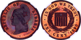 Liberia 1 Cent Copper Pattern 1890 E NGC PF 64 RB
X# Pn2; N# 62347; Copper