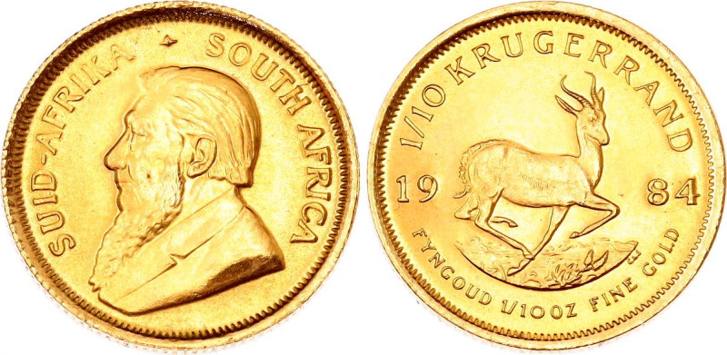 South Africa 1/10 Ounce Krugerrand 1984
KM# 105, N# 17854; Gold (0.917) 3.39 g....