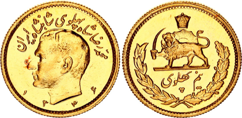 Iran 1/2 Pahlavi 1967 SH 1346
KM# 1161, N# 29162; Gold (.900) 4.07 g., Prooflik...