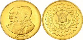 Iran 10 Pahlavi 1976 MS 2535
KM# 1210, N# 29172; Gold (.900) 81.36 g.; Mohammad Rezā Pahlavī; 50th Anniversary of the Pahlavi Rule; UNC Luster with h...