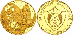 United Arab Emirates Fujairah 100 Riyals 1969 AH 1388
KM# 10, Fr# 3, Schön# 13, N# 95796; Gold (.900) 20.73 g., Proof; Mohammed bin Hamad Al Sharqi; ...
