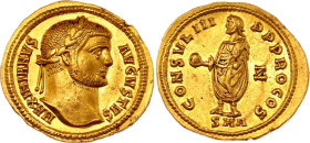 Roman Empire Maximianus Herculiu Aureus 290 AD Antioch Mint
RIC# 609 var. (on reverse, Σ); Gold 5.37 g.; Obv: MAXIMIANVSAVGVSTVS - Laureate head righ...
