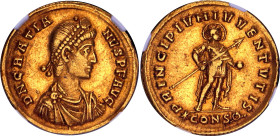 Roman Empire Gratian AV Solidus 367 - 383 AD (ND) NGC XF
RIC IX 24, Depeyrot 21/3; Gold 4.42 g.; Gratian (367-383 AD); Obv: Pearl-diademed, draped, a...