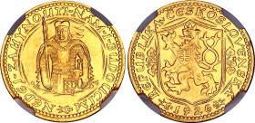 Czechoslovakia 1 Dukat 1926 NGC MS 64
KM# 8, Fr# 2, N# 19852; Gold (.986) 3.49 g.; Mintage 58669; UNC