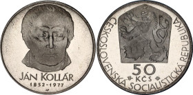 Czechoslovakia 50 Korun 1977 Proof
KM# 87, N# 12640; Silver., Proof; 125th Anniversary - Death of Jan Kollár; Mintage 5000 pcs; In original sealed bo...