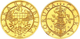 Czech Republic 2500 Korun 1996
KM# 19, N# 84581; Milled edge; Gold (.999) 7.77 g., 22 mm.; Bohemian Crown Series – Thaler of the Moravian Estates fro...