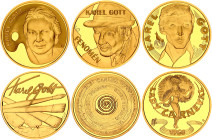 Czech Republic Set of 3 Gold Medals "Karel Gott" 2018 - 2019
Each Medal: Gold (.999) 15.56 g., 28 mm., Proof; Intersting Set of 3 numbered gold medal...