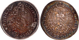 Austria 3 Kreuzer 1665 FBL R
Her.# 1533; Silver; Leopold I; Mint Glatz (modern Klodzko); AUNC, Toning