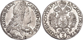 Austria 3 Kreuzer 1731
KM# 1587, N# 39145; Silver; Karl VI, Mint: Hall; XF