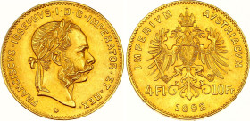 Austria 4 Florin / 10 Francs 1892 Restrike
KM# 2260, N# 23664; Gold (.900) 3.23 g.; Franz Joseph I; UNC
