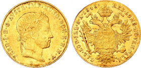 Austria Dukat 1848 B
KM# 2262, Fr# 225; Gold (.986), 3.46 g.; Ferdinand I; XF-AU, mint luster remains