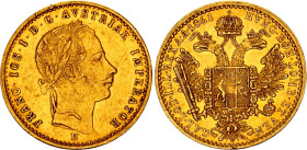 Austria Dukat 1861 B
KM# 2264, N# 22709; Gold (.986) 3.49 g.; Franz Joseph I; Kremnitz Mint; Mintage 120743; XF+