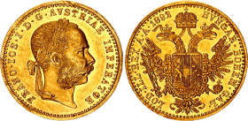 Austria Dukat 1892
KM# 2267, Schön# 1, N# 26247; Gold (.986) 3.49 g.; Franz Joseph I; UNC