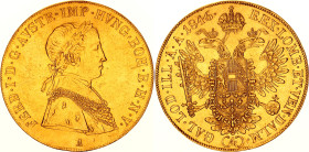 Austria 4 Dukat 1846 A
KM# 2270, N# 33648; Gold (.986) 13.97 g.; Franz Joseph I; AUNC, removed from jewelery / repaired