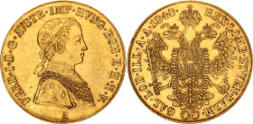 Austria 4 Dukat 1848 A
KM# 2270, N# 33648; Gold (.986) 13.97 g.; Franz Joseph I; AUNC, removed from jewelery / repaired