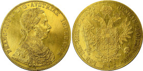 Austria 4 Dukat 1871 A
KM# 2276, N# 15156; Gold (.986), 13.90 g.; Franz Joseph I; AU-UNC, luster, tiny hairlines.