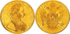 Austria 4 Dukat 1913
KM# 2276, N# 15156; Gold (.986) 13.96 g.; Franz Joseph I; Vienna Mint; Scratched