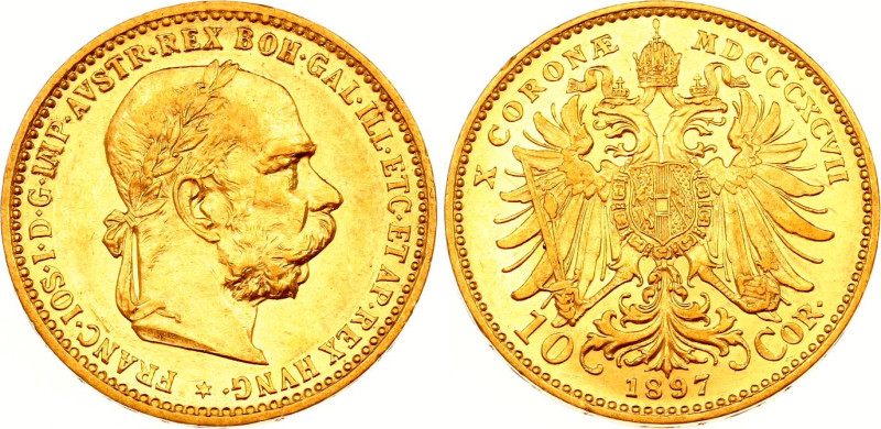 Austria 10 Corona 1897
KM# 2805, N# 33244; Gold (.900) 3.38 g., 19 mm.; Franz J...