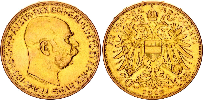 Austria 20 Corona 1916
KM# 2818, N# 28374; Gold (.900) 6.73 g.; AUNC