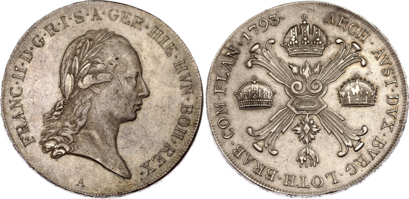 Austrian Netherlands 1 Kronentaler 1793 A
KM# 62.1, Dav. 1180, N# 23333; Silver...