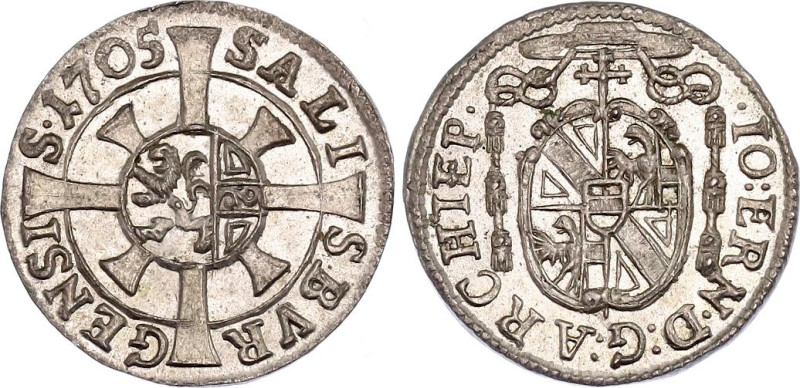 Austrian States Salzburg Kreuzer 1705
KM# 248; Silver; Johann Ernst von Thun, 1...