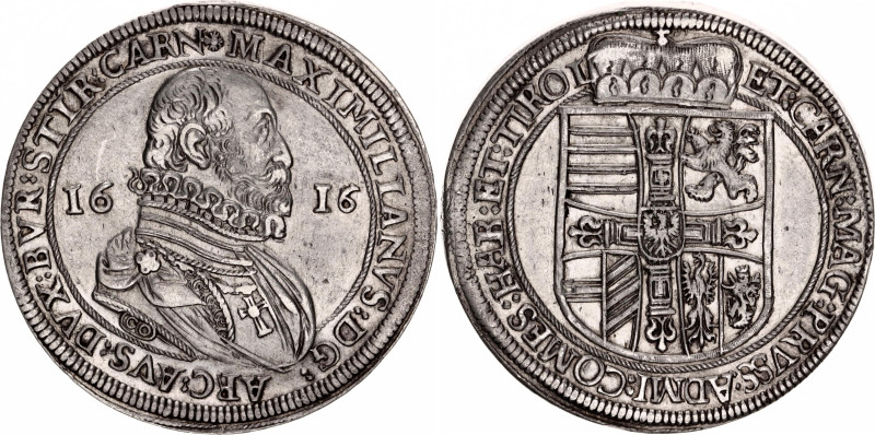 Austrian States Tyrol 1 Taler 1616
Vogl 122 X/IX; Silver; Archduke Maximilian; ...