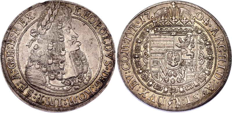 Austrian States Tyrol 1 Taler 1704
KM# 1303.4, N# 78242; Silver; Leopold I; Hal...