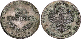 Austrian States Tyrol 20 Kreuzer 1809
KM# 149, N# 33352; Silver; Hall mint. One year type, rare coin!; AUNC