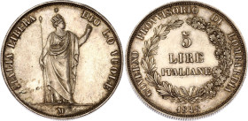 Austrian States Lombardy-Venetia 5 Lire 1848 M
C# 22.1, N# 18063; Silver; Provisional Government; Milan Mint; UNC with minor hairlines & nice toning