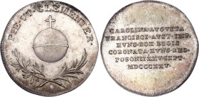 Hungary Silver Coronation Token of Carolina Augusta 1825
Silver, 4.39 g., 26 mm; On the Hungarian coronation of Carolina Augusta in Pressburg, Obv: P...