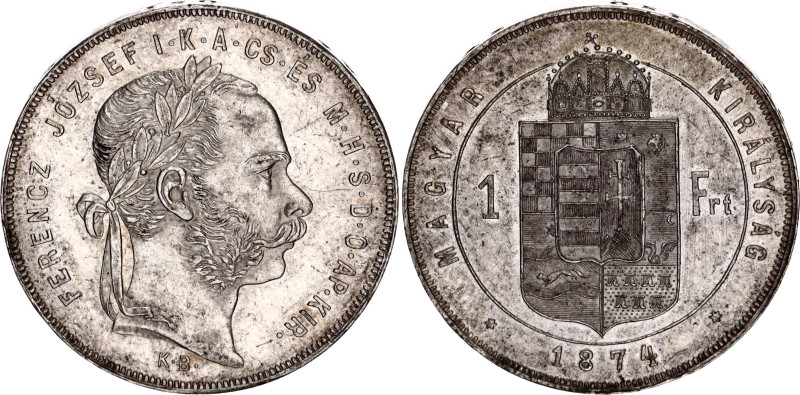 Hungary 1 Forint 1874 KB
KM# 453.1, N# 4736; Silver; Franz Joseph I; AUNC/UNC w...