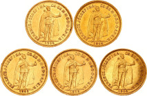 Hungary 5 x 10 Korona 1904 KB
KM# 485, N# 10813; Gold (.900) 3.38 g., 19 mm.; Franz Joseph I; AUNC