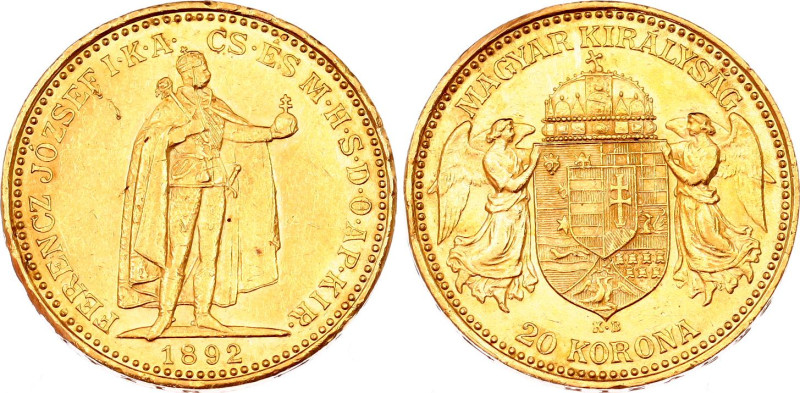 Hungary 20 Korona 1892 KB
KM# 486, N# 33163; Gold (.900) 6.78 g; Franz Joseph I...