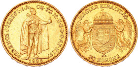 Hungary 20 Korona 1900 KB
KM# 486, N# 33163; Gold (.900) 6.78 g; Franz Joseph I. Kremnitz Mint.; AUNC, mint luster