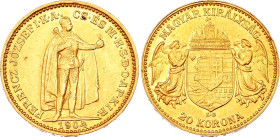 Hungary 20 Korona 1904 KB
KM# 486, N# 33163; Gold (.900) 6.78 g; Franz Joseph I. Kremnitz Mint.; UNC, mint luster, rare condition