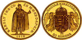 Hungary 20 Korona 1918 KB Restrike
KM# 500, N# 33866; Copper-Zink 4.5 g.; Charles IV; With certificate and box