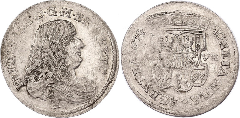 German States Brandenburg-Prussia 1/3 Taler 1674 AVH
KM# 434, N# 133528; Silver...