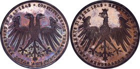 German States Frankfurt 2 Gulden 1848 PCGS MS65
KM# 337; Frankfurt. Free City "Constitutional Convention". Mintage 8600. Full mint luster, multicolor...