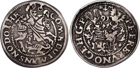 German States Mansfeld-Friedeburg 1/4 Taler 1591
KM# 47; Silver; Ernst Peter I, Bruno II, Gebhard VIII, and Johann Georg IV (1587-1601); Mint: Eisleb...