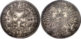 German States Regensburg 1 Taler 1706 NGC MS 62
Dav# 2608, Beckenbauer# 6162; Silver 29,12g.; As: Town sign with crossed keys in richly decorated bar...