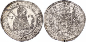 German States Saxony-Albertine 1 Taler 1563 HB
Dav# 9795; Silver; August 1553-1586. Dresden mint. Sachsen-Kurlinie ab 1547 (Albertiner); UNC, full mi...