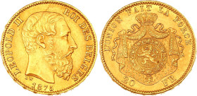 Belgium 20 Francs 1875
KM# 37, N# 7499; Gold (.900) 6.45 g., 21 mm.; Leopold II; UNC
