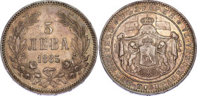 Bulgaria 5 Leva 1885
KM# 7, N# 18110; Silver; Aleksandr I; AUNC/UNC with nice toning