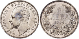 Bulgaria 2 Leva 1894 KB
KM# 17, N# 18358; Silver; Ferdinand I; XF+, toning