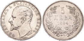 Bulgaria 5 Leva 1894 KB
KM# 18, N# 17712; Silver; Ferdinand I. Kremnitz Mint.; AUNC