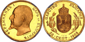 Bulgaria 100 Leva 1912 Restrike NGC MS 66 Ultra Cameo
KM# 34, N# 60442; Gold (.900) 32.25 g.; Ferdinand I; Independence
