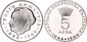 Bulgaria 5 Leva 1964 (ND)
KM# 70, N# 47857; Silver., Proof; 20th Anniversary Peoples Republic, Georgi Dimitrov; Sofia Mint; Mintage 10000