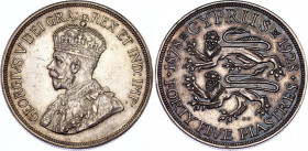 Cyprus 45 Piastres 1928
KM# 19, N# 15505; Silver; George V; 50 Years of Cyprus under British Rule; London Mint; AUNC-UNC Toned